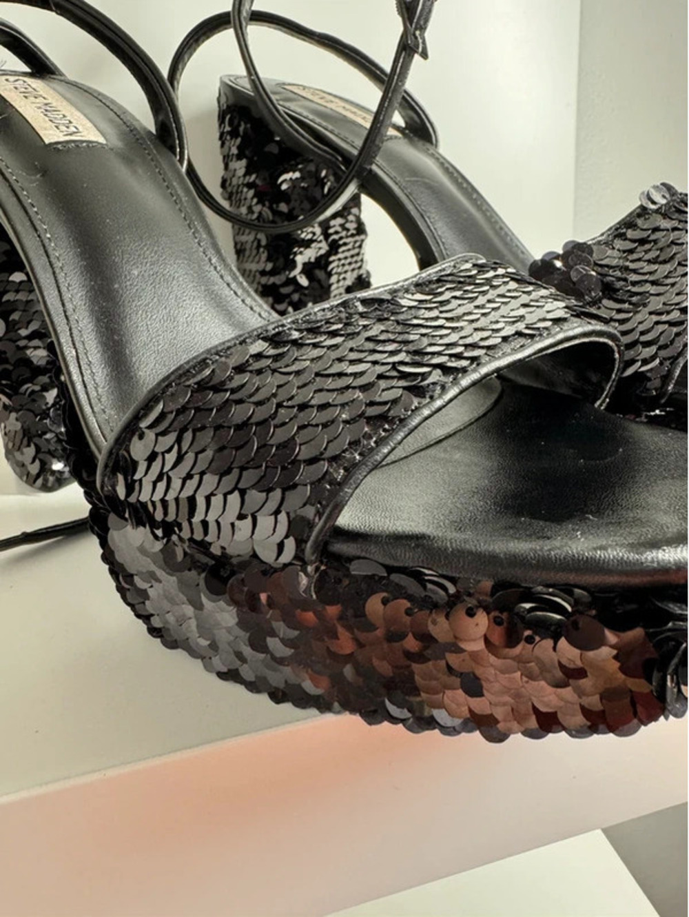 Steve Madden Black Sequin Platform Heels